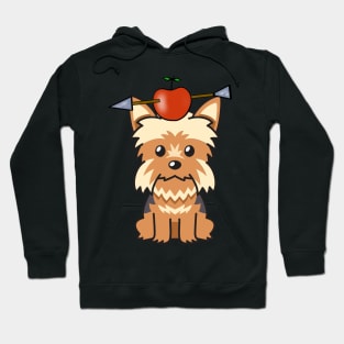 Funny Yorkshire terrier is playing william tell with an apple and arrow Hoodie